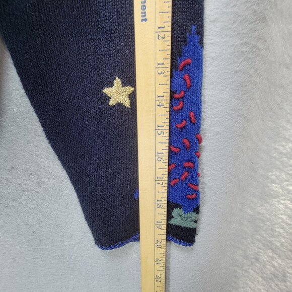 Vintage Christmas Cardigan Sweater Womens L 3D Hand Embroidered Trees Buttons - Picture 14 of 15